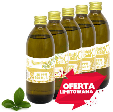 OFERTA LIMITOWANA! 5x Złoto - nanokoloid złota 25 ppm 500ml