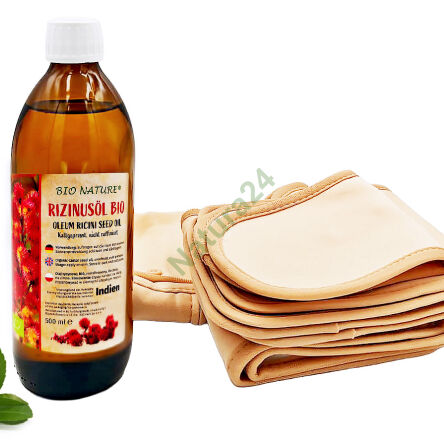 Promocyjny zestaw. Olej rycynowy BIO nierafinowany 500 ml + Zestaw kompresów - 2